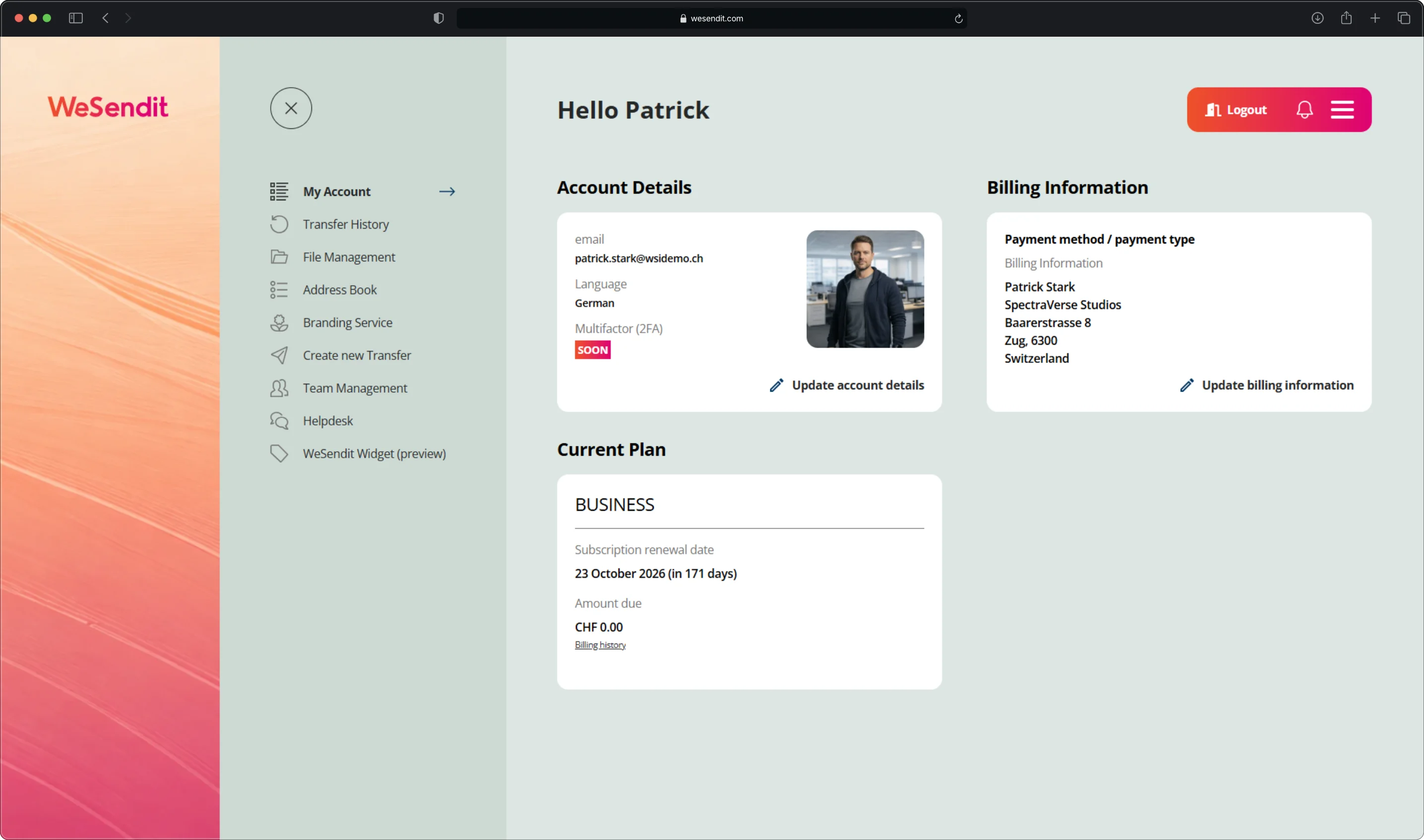 Account Settings Dashboard